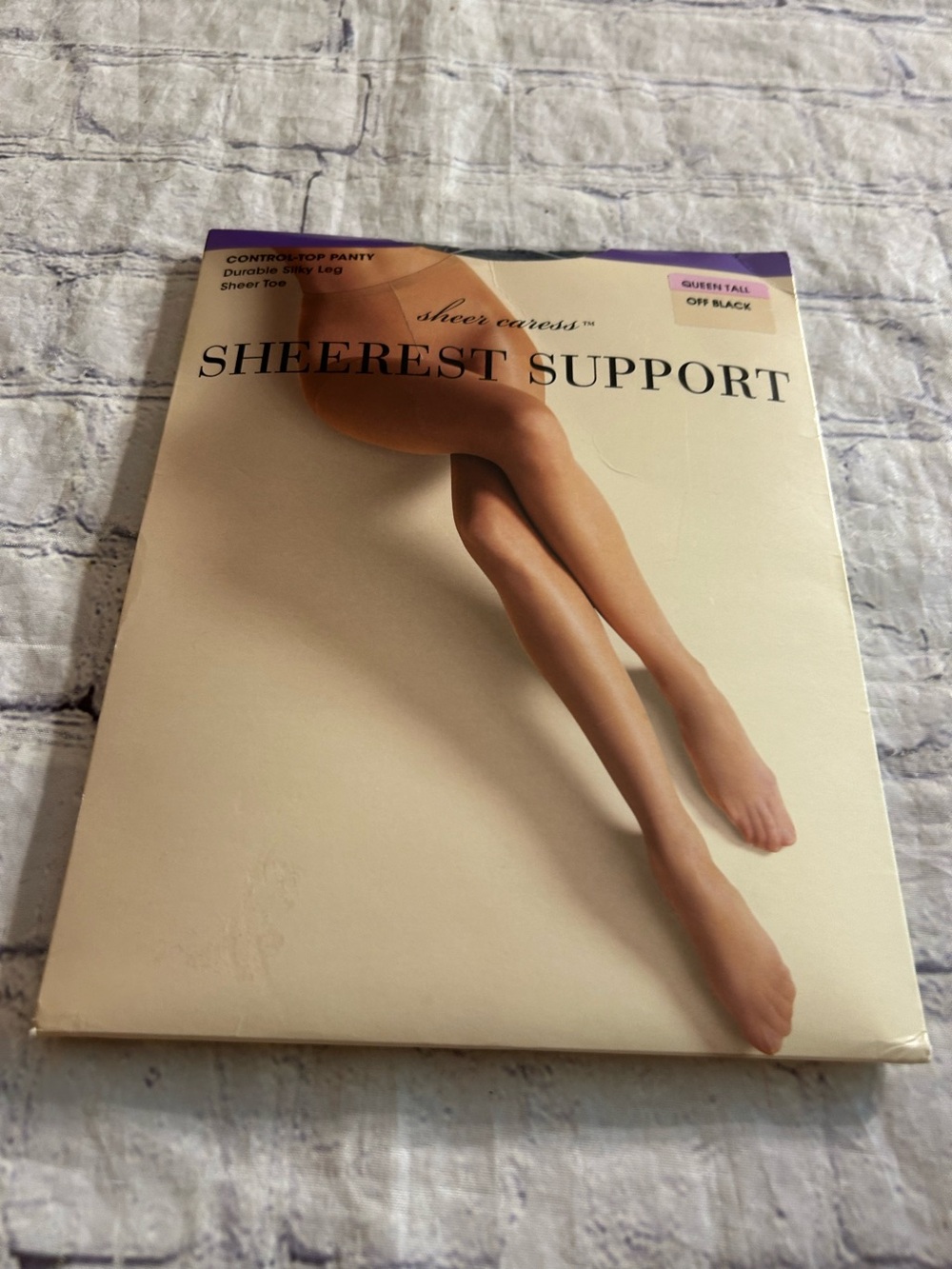 SHEER CARESS CONTROL TOP PANTYHOSE DURABLE SILKY LEG SHEER TOE OFF BLACK QUEEN T